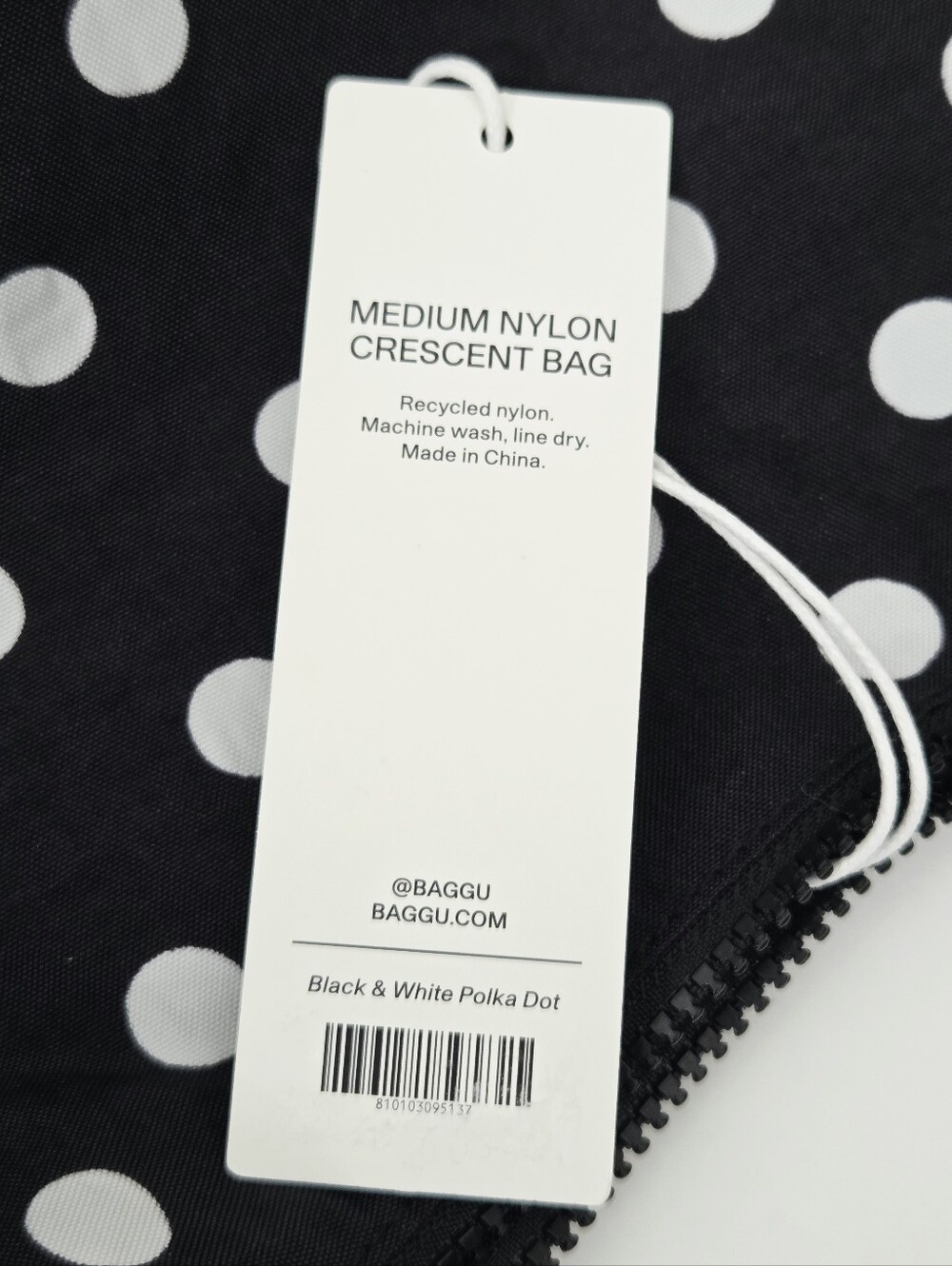 BAGGU MEDIUM NYLON CRESCENT BAG - BLACK & WHITE POLKA DOT - Picture 3 of 7
